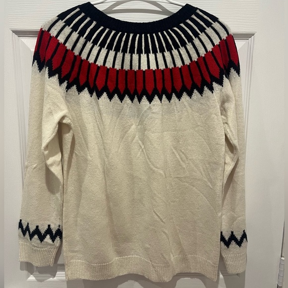 Talbots Womens‎ Wool Blend Fair Isle Nordic Cream Red Blue Sweater Large Winter - Picture 5 of 7